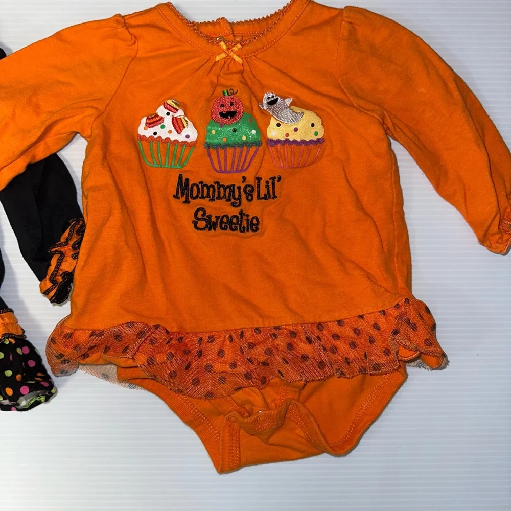 Lot of 2 Baby Girl Halloween Holiday Tops 6-9 months Orange & Black